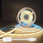 A 5V USB LED Light Strip, COB LED Strip Lights, Warm 5V LED Lights, Small LED Strip Light, TV Lights for TV Under Cabinet Kitchen Living Room Shelving or Displays (Warm 6.56ft)