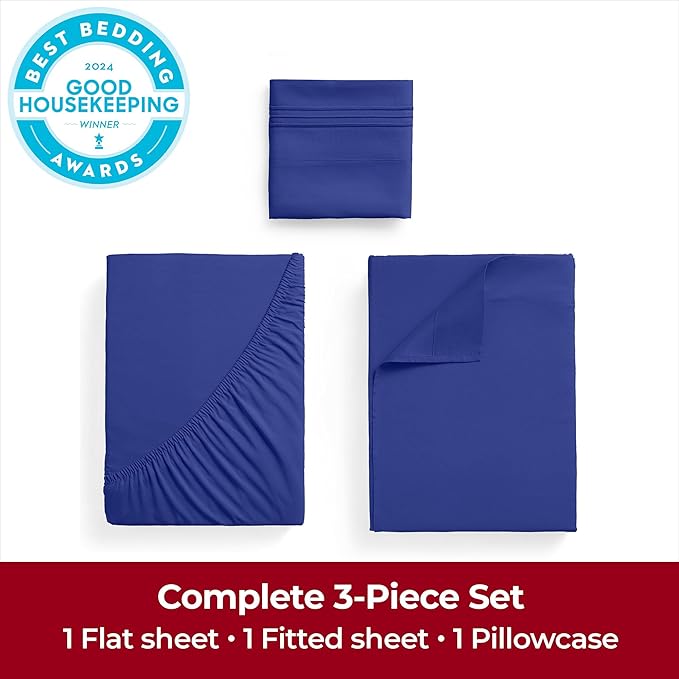 Mellanni Extra Deep Twin XL Sheets - 3 PC Iconic Collection Bedding - Hotel Luxury, Ultra Soft, Cooling Bed Sheets - Wrinkle, Fade, Stain Resistant (Twin Extra Long, Royal Blue)