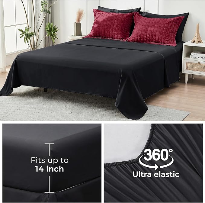 HYMOKEGE Red & Black Twin Comforter Set Seersucker 5 Pieces, All Season Luxury Bed in a Bag for Bedroom, Bedding Set with Comforters, Sheets, Pillowcase & Sham