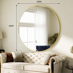 HARRITPURE 48 Inch Round Mirror, Gold Circle Bathroom Mirror, Modern Aluminum Alloy Frame Large Vanity Wall Mirror for Living Room, Bedroom, Entryway