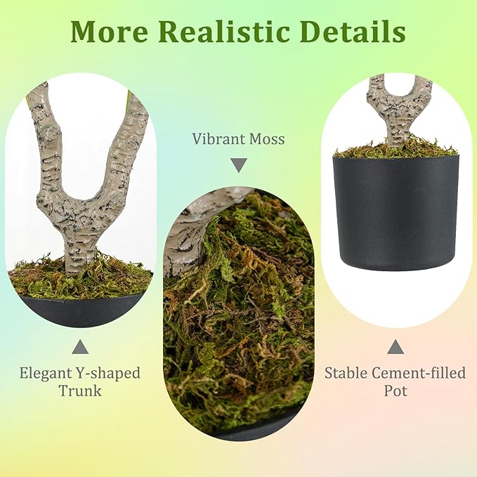 GOFLAME 3FT Artificial Camellia Tree, Faux Camellia Plant with White Flowers, Solid Wood Trunk, Realistic Moss, Greenery Potted Decoration Tree for Indoor Outdoor Home Porch Front Door