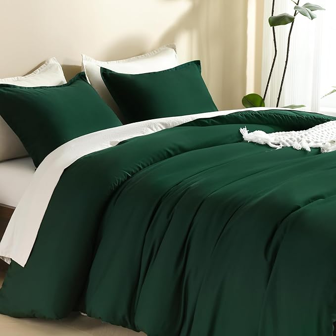 Litanika Dark Emerald Green Twin/Twin XL Comforter Set, 2 Pieces Solid Forest Bedding Set, All Season Fluffy Bed Set (66x90In Comforter & 1 Pillowcase)