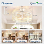 DLLT Caged Ceiling Fan with Lights: 20" Farmhouse Fandelier with Light and Remote - Cement Industrial Chandelier Fan Light for Bedroom Living Dining Room Kitchen