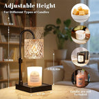 Black Candle Warmer Lamp with Timer -Dimmable Adjustable Height Wax Melt Warmer for Jar Candles,Vintage Home Decor with Elegant Clear Glass,Birthday Gifts for Women, Mom, Friend, Sister