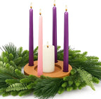 Mumufy 6 Pcs Advent Candle Holder Set Nativity Christmas Centerpiece Religious Decorations Rustic Wooden Advent Candlestick Holders with Purple Pink Taper Candles for Thanksgiving Christmas Nativity
