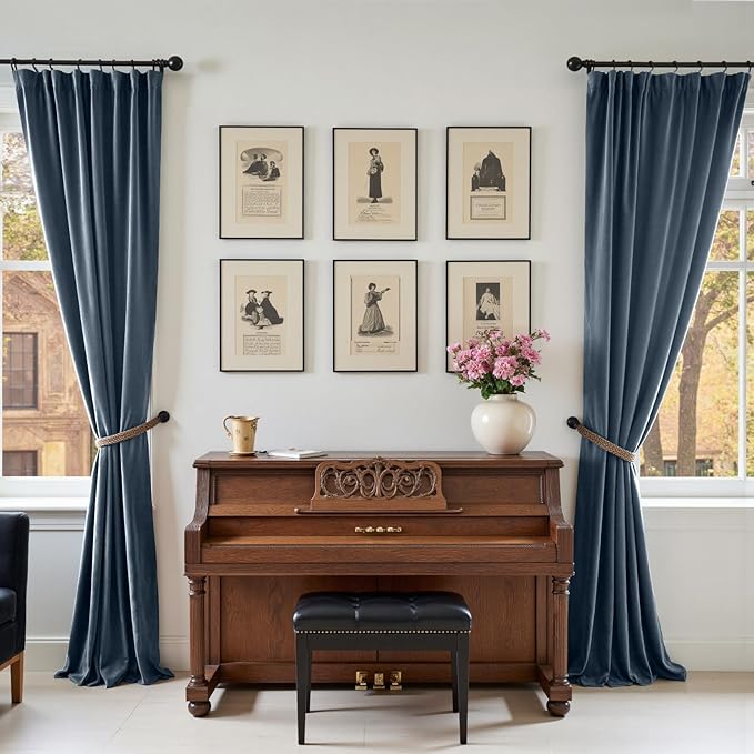 Lazzzy Velvet Blackout Curtains Thermal Insulated Room Window Drapes Super Soft Luxury Curtains for Living Room Bedroom Rod Pocket 2 Panels, Dark Slate, 62" W x 84" L