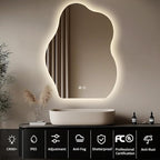 LED Bathroom Mirror with Lights 24x32, Stepless Dimmable Irregular LED Mirror with 3 Colors, Anti-Fog, Memory, Al-Alloy Lampshade, Frameless Makeup Mirror for Bathroom (Vertical Only)