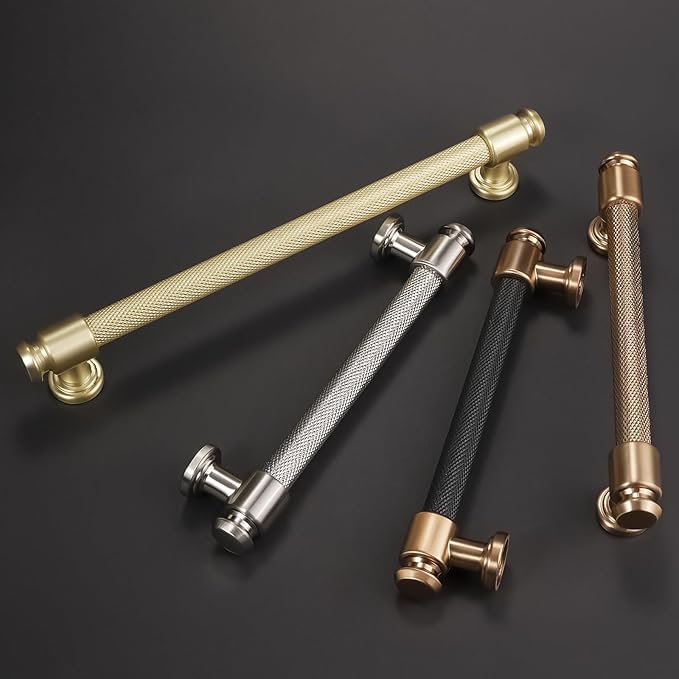 10 Pack 5 inch(128mm) Black and Champagne Bronze Kitchen Cabinet Handles Knurled Cabinet Pulls Black Drawer Pulls Kitchen Cabinet Hardware