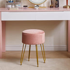 IBUYKE Velvet Storage Footrest Stool Ottoman, Makeup Vanity Stool Side Table with Golden Steel Legs Removable Cover, Coffee Table Top Cover, Pink LG-20P