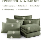 Monbix King Size Comforter Set, Olive Green King Bed Set Reversible, King Size Comforter Set 7 Pieces, Cationic Dyeing Bed in a Bag with Comforter, Sheets, Pillowcases & Shams
