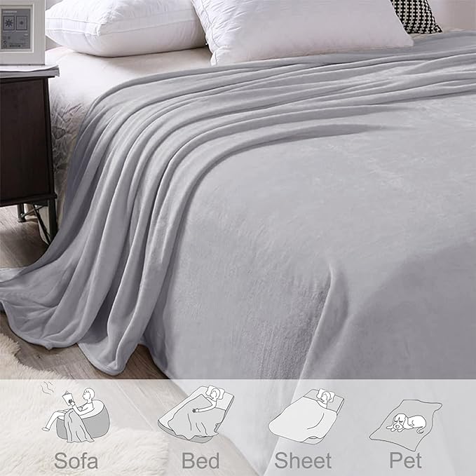 Exclusivo Mezcla Fleece Blanket Twin Size for Bed, Super Soft and Warm, All Season Use, Cozy, Plush, Lightweight, 90x66 Inches, Light Grey