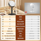 B Beauty Planet Makeup Mirror with Lights, Lighted Magnifying Mirror 30X with 3 Lighting and Adjustable Brightness, 2-Sided Height Adjustable Vanity Mirror for Bathroom, Gifts for Women Black