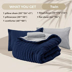 HYMOKEGE Navy Blue/Light Grey Twin Comforter Set Seersucker 5 Pieces, All Season Luxury Bed in a Bag for Bedroom, Bedding Set with Comforter, Sheets, Pillowcase & Sham
