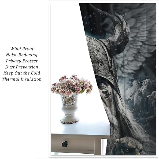 Fantasy Norse Viking Curtains,Cool Gothic Vintage Vikings Mystical Symbol Eagle Window Drapes Thermal Insulated Rod Pocket Blackout Drapes for Bedroom 2 Panels 63L x 21W