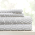 Linen Market Double-Brushed Patterned Microfiber California King Sheet Set 4 Piece – Oeko-TEX Certified Ultra Soft & Wrinkle-Free - 16" Deep Pocket Sheets Easy Care Cal-King Size - Honeycomb Gray