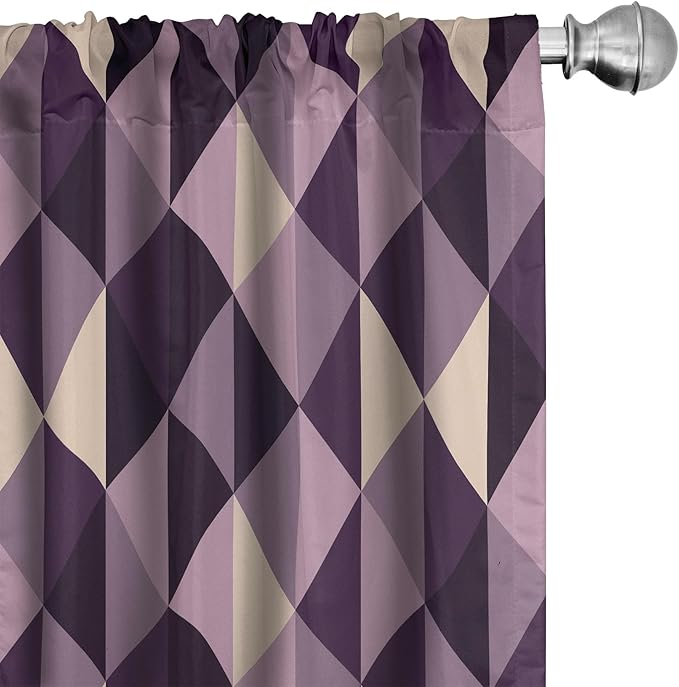 Ambesonne Geometric Window Curtains, Abstract Triangles with Dark and Pale Color Shades, Lightweight Decor 2-Panel Set with Rod Pocket, Pair of - 28" x 84", Dark Purple