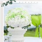 Zeyune 100 Pcs Hydrangea Artificial Flowers, Silk Flower Heads with Stems, Fake Hydrangea Bouquet for Wedding Arch Centerpiece DIY Floral Home Decoration (White and Green)