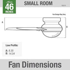Hunter 46 inch Indoor Ceiling Fan with LED Light - Ceiling Fan with Pull Chain, For Bedroom, Living Room, or Kitchen, Low Profile Mount, No Remote, 5 Blades - Anslee 59270, Matte Silver