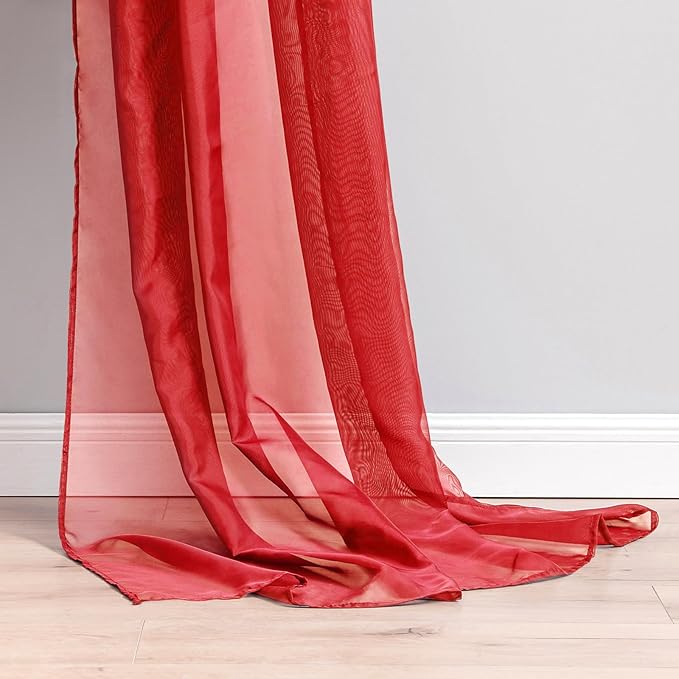 MIULEE Christmas Sheer Window Scarf Valance Extra Long Topper Elegant Swag Curtains Luxury Draping Fabric for Wedding Arch Party Ceremony Canopy Bed Living Room, 54'' x 216'', 1 Panel Red