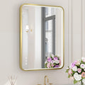 LED Bathroom Mirror with Lights, 20x28 Inch Brushed Gold Metal Frame LED Mirror for Bathroom, Stepless Dimmable 3 Colors Wall Mounted Lighted Bathroom Vanity Mirror, Anti-Fog, Memory