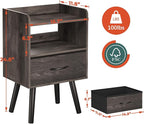 Yoobure Night Stand with Fabric Drawer, Modern Nightstand, Bedside Tables, Mid Century Nightstands with Open Storage Shelf, Wood Bedside Table, Small Night Stands for Bedrooms, 2-Tier Night Table