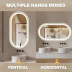 Niccy Oval LED Mirror for Bathroom, 48x24 Front Lit + Backlit Vanity Mirror with Light Anti-Fog, Shatter-Proof, 3 Colors, Makeup Mirrors with Gold Frame (Horizontal/Vertical)