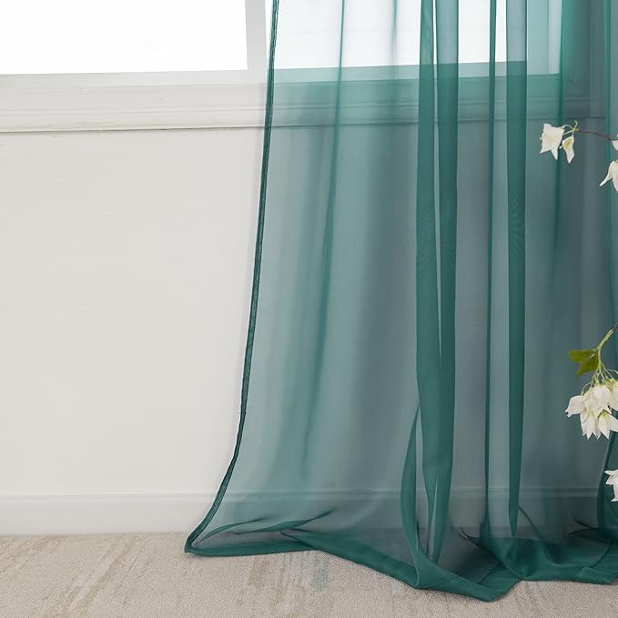 HUTO Dark Teal Green Sheer Curtains 54 inches Long for Bedroom Top Rod Pocket Sheer Window Panels Curtains for Nursery Living Room 52 by 54 Inch Length Set of 2