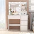 Vabches Makeup Vanity with Lights, 37inch Vanity Desk with Power Strip, 4 Drawers Makeup Table with Lighted Mirror, 3 Lighting Colors, White
