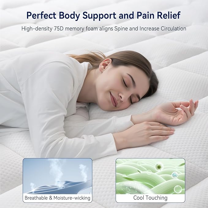 ELEMUSE Twin Size Dual Layer 3 Inch Memory Foam Mattress Topper, 2 Inch Cooling High Density Memory Foam Bed Pad and 1 Inch Plush Feel Pillow Top Mattress Topper Cover for Back Pain Relief