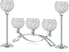 Crystal Tealight Candle Holder Centerpiece Home Decorative Candlestick Holder Elegant Table Centerpiece Home Decor Wedding Party Anniversary (Silver, Set of 3)