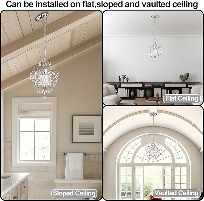 Small Chandelier for Bedroom, 90% Pre-Assembled Chrome Chandelier, Mini Acrylic Crystal Chandelier, 1 Light Pendant Light Fixtures for Bedroom,Closet, Bathroom,Entryway,Foyer, Living Room