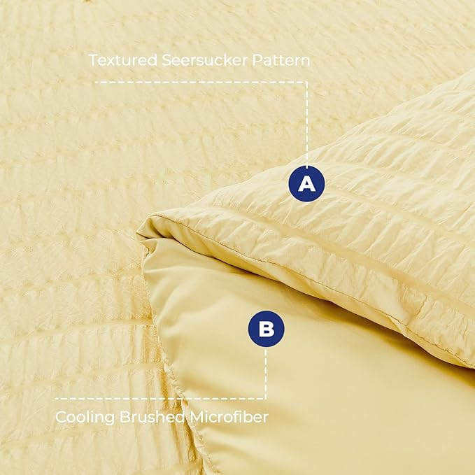 HYMOKEGE Yellow King Size Comforter Set Seersucker 7 Pieces, All Season Luxury Bed in a Bag for Bedroom, Bedding Set with Comforter, Sheets, Pillowcases & Shams