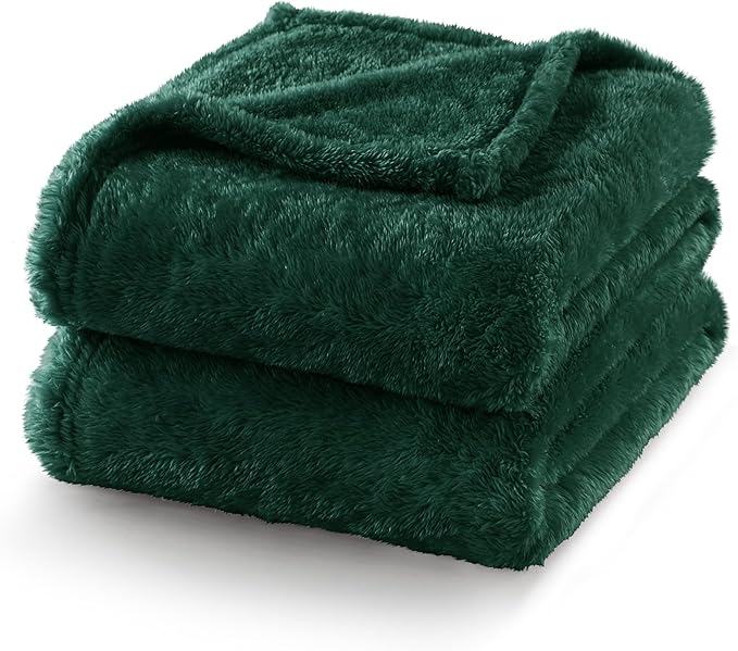 Exclusivo Mezcla Plush Fuzzy Fleece Bed Blanket Queen Size, Super Soft, Fluffy and Warm Blankets Suitable for All Seasons (Forest Green, 90x90 Inches)
