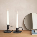 Matte Black Iron Candle Holder with Handle 2 Pcs Taper Candle Sticks Holder Decor Farmhouse Candlestick Holders for Home Wedding Party Dinning Table Centerpiece