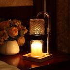 Candle Warmer Lamp, Candle Lamp Wax Warmer, Timer & Dimmer 7-Levels, Fits Cup Jar Candle, Top Melting, Crystal Heater Lamp for Scented Wax, Elegant Home Decor, Brass Glass