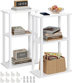 TUTOTAK Small Side Table, Narrow End Table, Bedside Table, Set of 2, Couch Side Table with Wheels for Living Room or Bedroom, White TB01BW0612