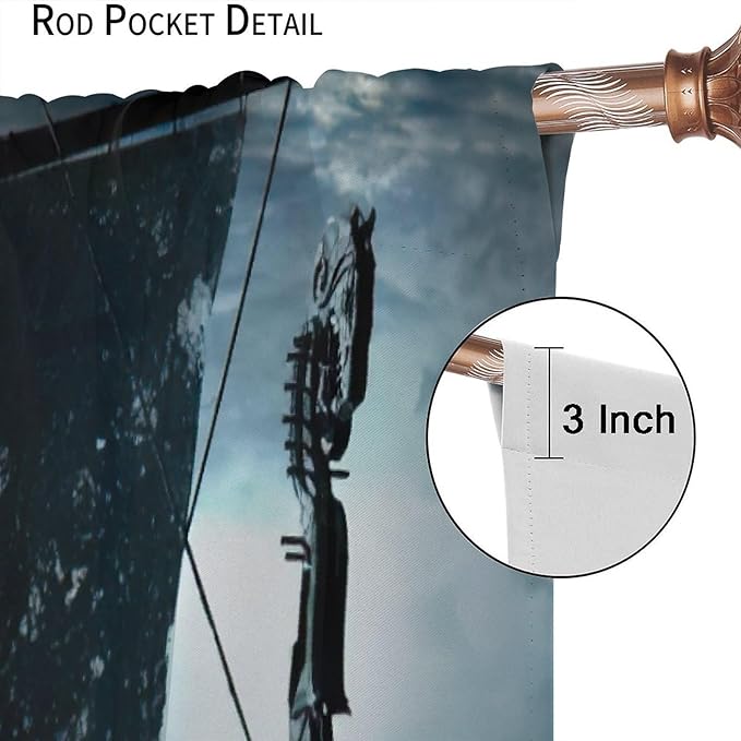 Viking Ship Curtains, Night Scene with Black Vikings Dragon Ship Sailing, Vintage Ancient Scandinavian Nautical Print Blackout Window Drapes for Boys Bedroom Living Room 55x63in