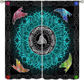 Viking Curtains Ancient Nordic Magic Rune Curtains Nordic Mythology Viking Bird Pattern Printed Curtains Bedroom Living Room Decoration Blackout Curtains W42 * L54 Inch