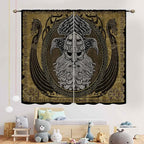 Norse Viking Curtains, Nordic Warriors Sword Celtic Rune Scandinavian Aesthetic Nation Valknut Mythology Window Drapery for Bedroom Living Room Bathroom 2 Panels, 63"x63" Inch