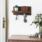 Decorative Key Holder for Wall with Shelf, Entryway Shelf with Hooks Holds Leashes, Jackets and Glasses – Sturdy Wood Keyholder Entrance Hanger with Mounting Hardware (Brown, Medium)