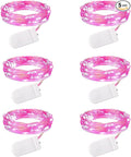 Minetom 6 Pack Fairy Lights Battery Operated String Lights - 7ft 20 LED Waterproof Silver Wire Firefly Lights for Valentine’s Day Decor DIY Crafts Wedding Table Centerpieces, Pink