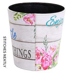 PU Leather Small Trash Can Wastebasket, Round Garbage Container Basket for Bathrooms, Laundry Room, Kitchens, Offices, Kids Rooms, Bedrooms,Dorms,Home Decorative Art Bin, 2.9 Gallon(Floral)