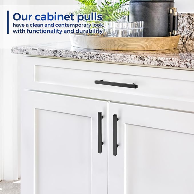 JOY DECOR 45 Pack 5 Inch Matte Black Square Cabinet Handles Stainless Steel Cabinet Hardware Pulls for Kitchen and Drawers with 7-3/8 Inch Overall Length