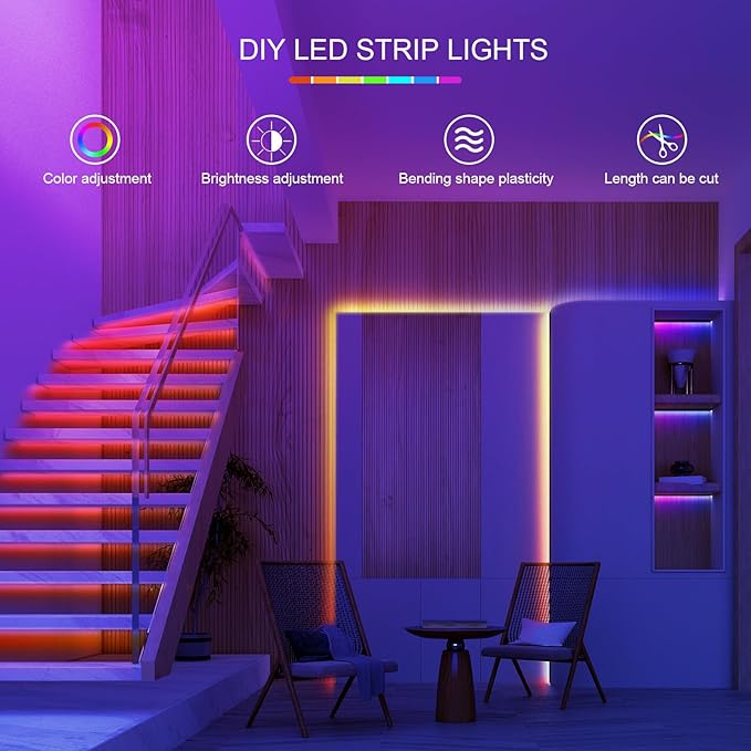 150ft Led Lights For Bedroom (2 Rolls of 75ft), Led Strip Lights Music Sync Color Changing, Led Light Strip With Remote & App Control Rgb Strip, Led Lights For Room Dorm Home Classroom Ceiling Decor