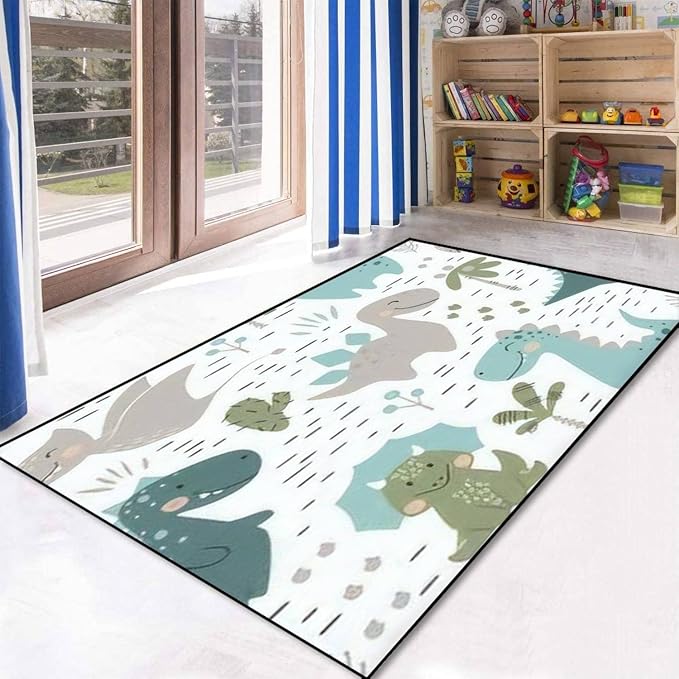 Dinosaur Baby boy Seamless Sweet Dino Palm Cactus Scandinavian Cute Area Rug Outdoor Patio Rug Play Mat Modern Floor Carpet Non-Slip Home Decor Living Room Kids Bedroom Nursery, 3x5 ft