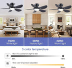 36 Inch Modern Ceiling Fans with Lights, Small Flush Mount Ceiling Fan with Light and Remote/APP Control, 5 Reversible 6 Speeds Curved Blades, 3 CCT Dimmable Lights for Bedroom, Black