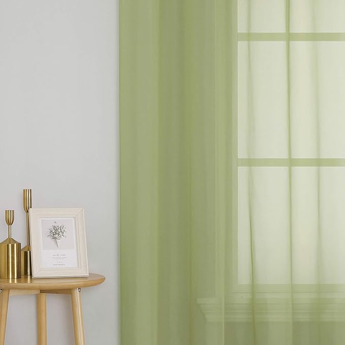 KEQIAOSUOCAI Sage Green Sheer Curtains - Grommet Light Filtering Window Treatment Voile Curtain Panels for Living Room (54 Wide 72 Long Per Panel,2 Panels)