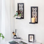 Black Candle Sconces Wall Decor - Gothic Wood Candle Shelves Decor for Plant Display - Halloween Wall Candle Holder Vintage Sconces for Office Fireplace Window Hallway