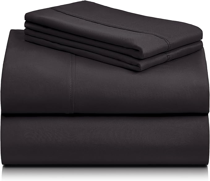 LuxClub Twin XL Sheets - Soft Twin Bed Sheets for-Boys-and-Girls-3 PC Deep Pockets Wrinkle Free-Kids-Fitted Sheets Machine Washable Hotel Bedding Silky Soft - Black Twin XL