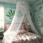 Eimilaly Lace Bed Canopy Mosquito Netting with Warm Lights, Princess Bed Canopy for Girls Room Decor, White/Single Door